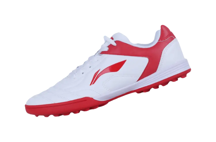 LiNing TF Slip Resistant Cushioning Abrasion Resistant Low Top Soccer Shoes White Red Kids  vjsneaker.com
