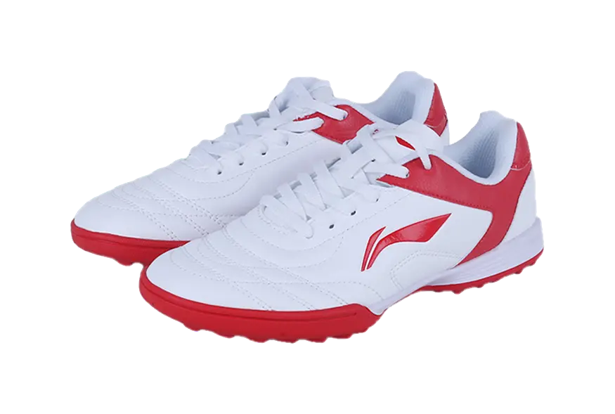 LiNing TF Slip Resistant Cushioning Abrasion Resistant Low Top Soccer Shoes White Red Kids  vjsneaker.com