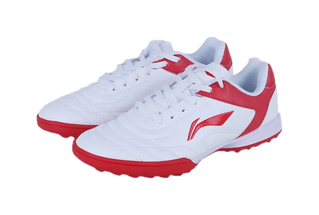 LiNing TF Slip Resistant Cushioning Abrasion Resistant Low Top Soccer Shoes White Red Kids  vjsneaker.com
