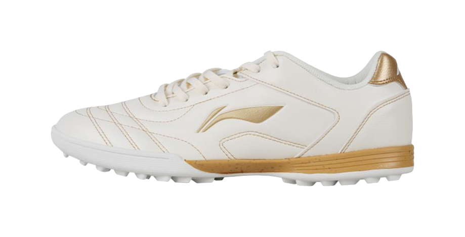 LiNing TF Turf Artificial Turf, Natural Grass Soccer Shoes Men's White Gold 
