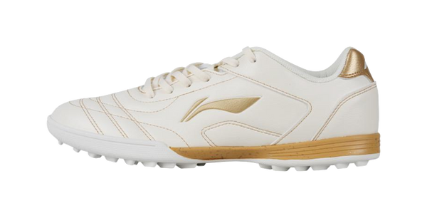 LiNing TF Turf Artificial Turf, Natural Grass Soccer Shoes Men's White Gold 
