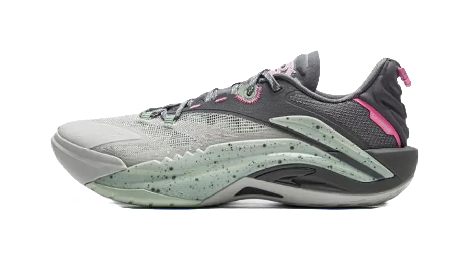 LiNing Wear-Resistant Support Rebound Grip Low-Top Outdoor Performance Basketball Shoes Mens Gray Cyan Pink 