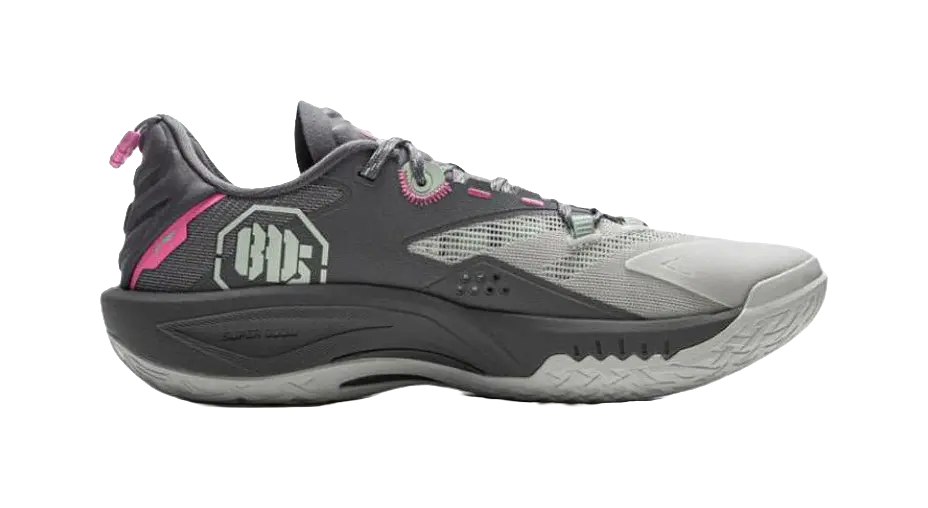 LiNing Wear-Resistant Support Rebound Grip Low-Top Outdoor Performance Basketball Shoes Mens Gray Cyan Pink 