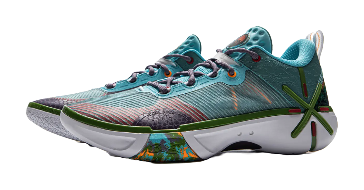 LiNing Wode Phantom 6 Anti Slip Wear Resistant Low Top Basketball Shoes Mens Blue Green  vjsneaker.com