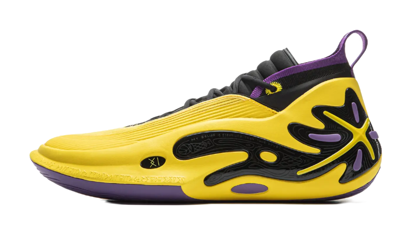LiNing Wow11 Cushioning Anti-Slip And Wear-Resistant Lightweight Rebound Low-Top Basketball Shoes Mens Yellow Purple 