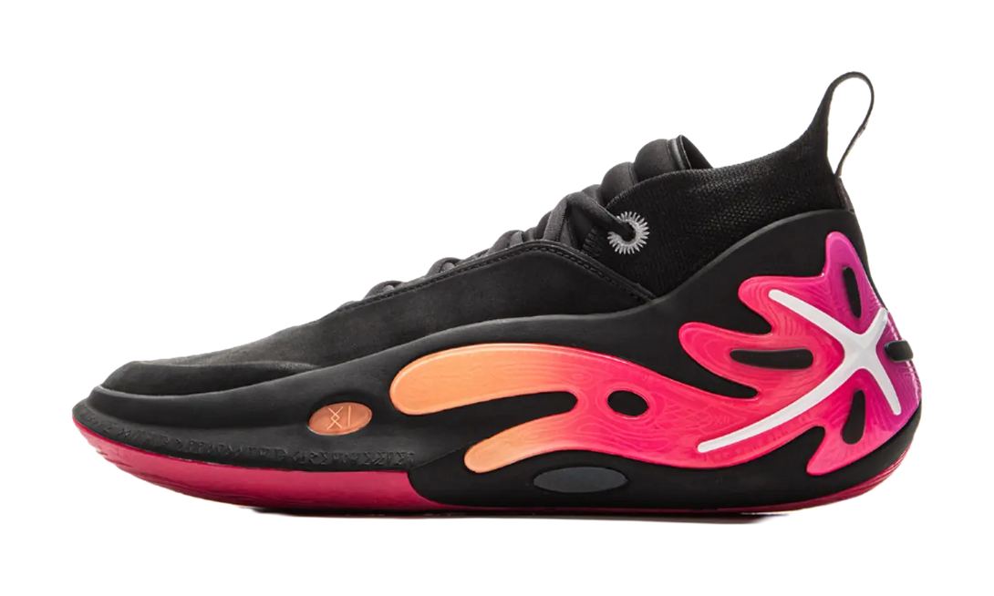 LiNing Wow11 Cushioning Anti-Slip And Wear-Resistant Lightweight Rebound Mid-Top Basketball Shoes Mens Black Red 