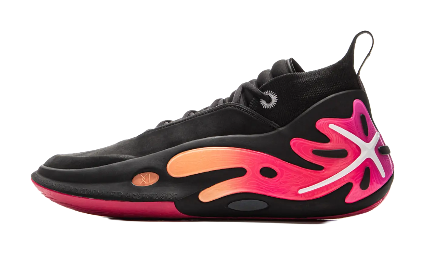 LiNing Wow11 Cushioning Anti-Slip And Wear-Resistant Lightweight Rebound Mid-Top Basketball Shoes Mens Black Red 