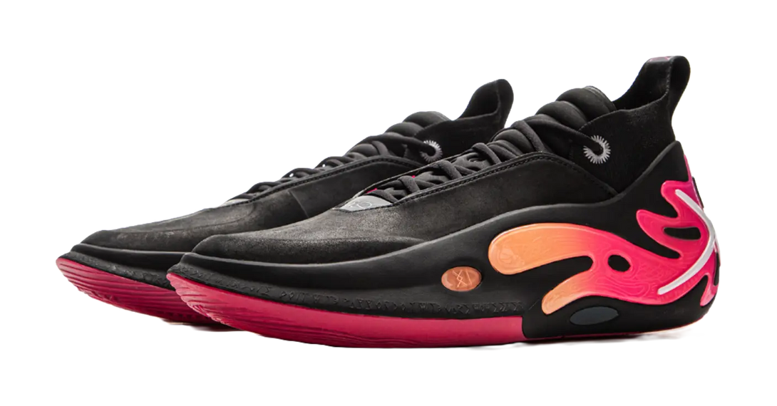 LiNing Wow11 Cushioning Anti-Slip And Wear-Resistant Lightweight Rebound Mid-Top Basketball Shoes Mens Black Red 