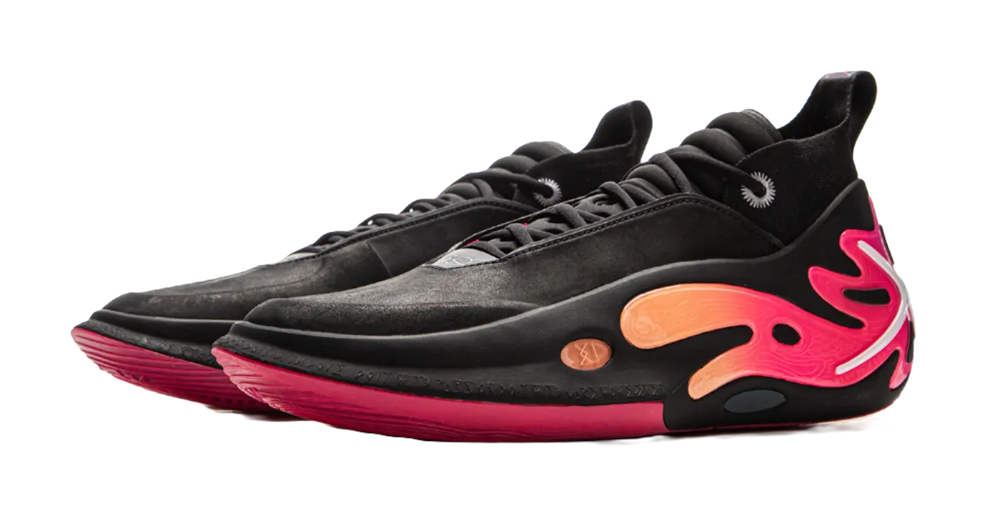 LiNing Wow11 Cushioning Anti-Slip And Wear-Resistant Lightweight Rebound Mid-Top Basketball Shoes Mens Black Red 