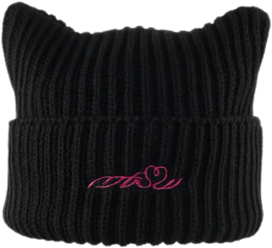 METASWEETY Chunky Kitty Beanie Cat Hat - Aespa Ningning Same Style Black  VJSNEAKER