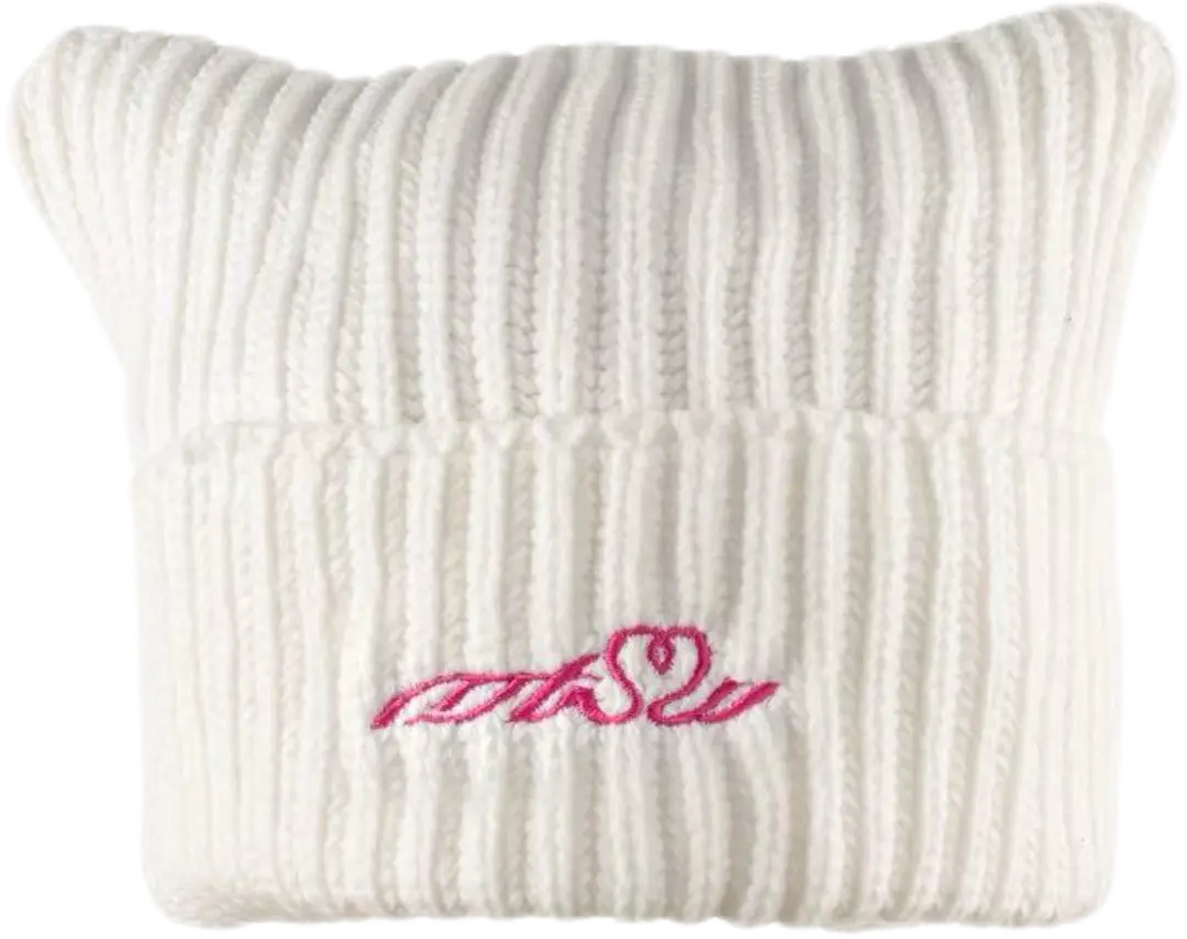 METASWEETY Chunky Kitty Beanie Cat Hat - Aespa Ningning Same Style White  VJSNEAKER