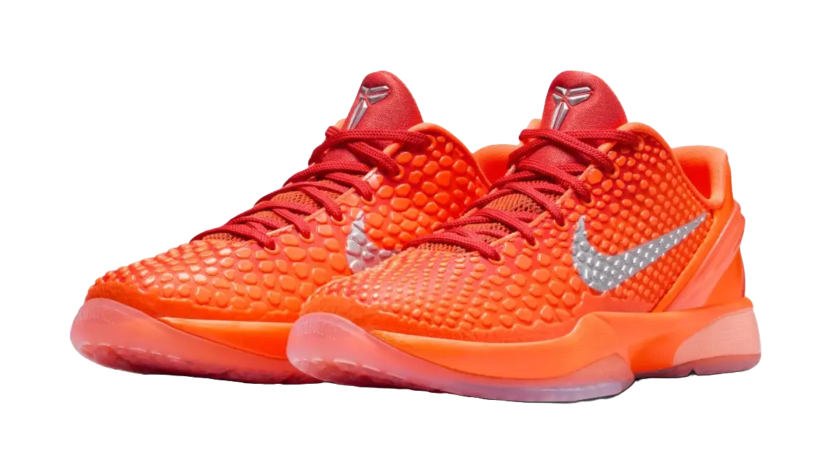 Nike Zoom Kobe 6 Slip Resistant Cushioning Low top Childrens Basketball Shoes Orange/Silver Kids  vjsneaker.com