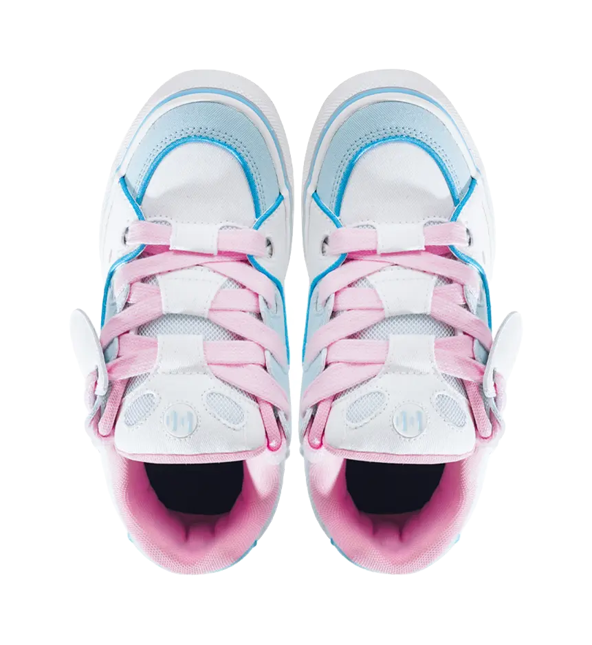 Ollieskate Abrasion Resistant Balance Lightweight Low Top Skateboard Shoes Unisex White Blue Pink 