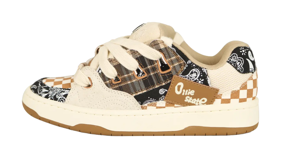 Ollieskate Cold Cemented Puffy Shoes Slip Resistant Low top Skateboard Shoes Unisex Paisley 