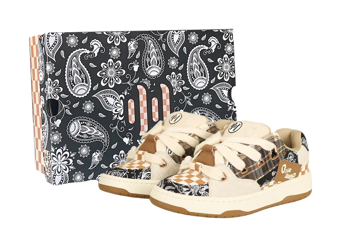 Ollieskate Cold Cemented Puffy Shoes Slip Resistant Low top Skateboard Shoes Unisex Paisley 