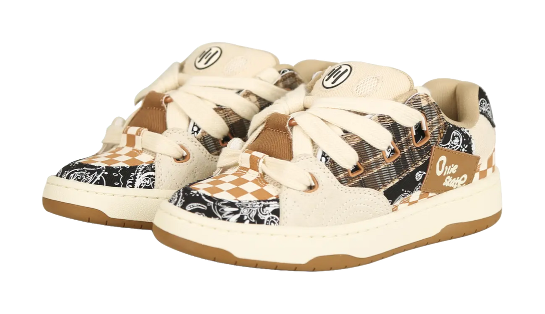 Ollieskate Cold Cemented Puffy Shoes Slip Resistant Low top Skateboard Shoes Unisex Paisley 