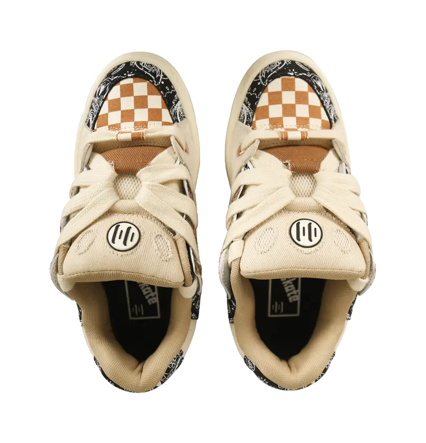 Ollieskate Cold Cemented Puffy Shoes Slip Resistant Low top Skateboard Shoes Unisex Paisley 