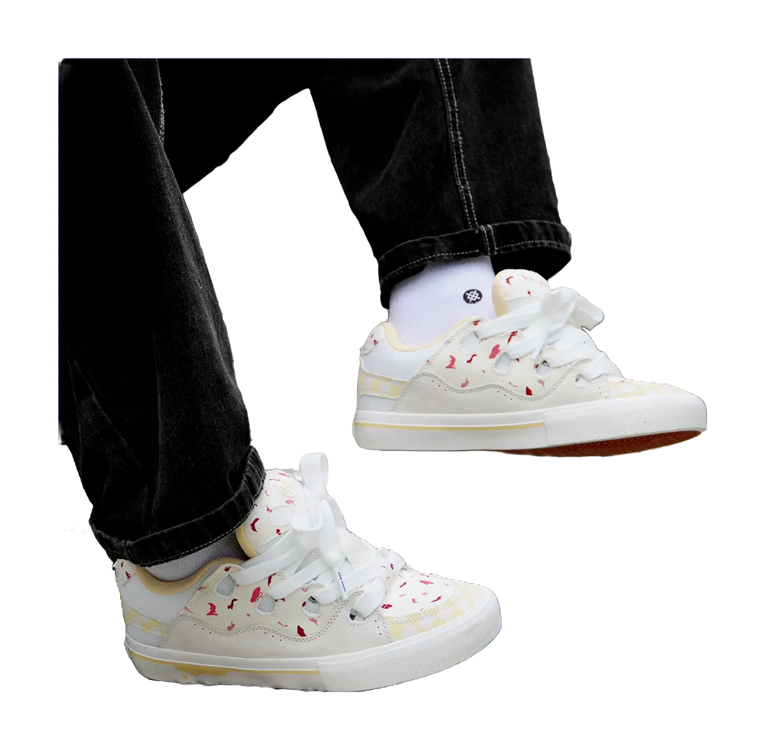 Ollieskate Magic Bake Slip Resistant Abrasion Resistant Low top Skateboard Shoes Unisex White Yellow 