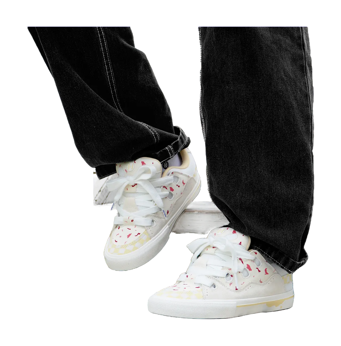 Ollieskate Magic Bake Slip Resistant Abrasion Resistant Low top Skateboard Shoes Unisex White Yellow 