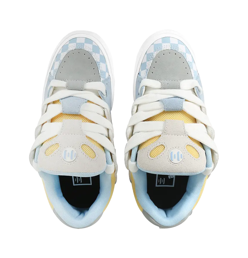 Ollieskate Slip Resistant Abrasion Resistant Low top Skateboard Shoes Unisex Blue White Yellow 