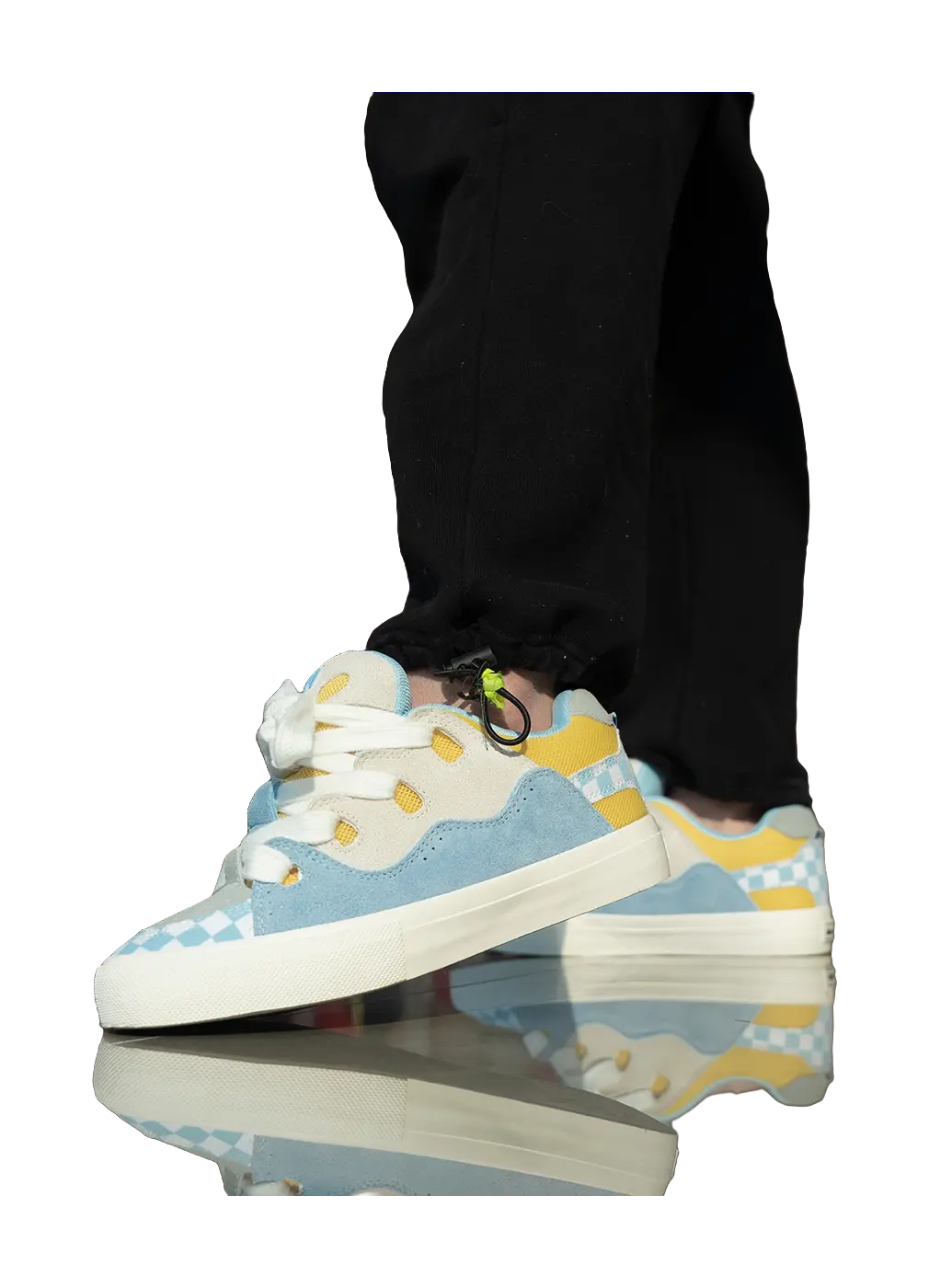 Ollieskate Slip Resistant Abrasion Resistant Low top Skateboard Shoes Unisex Blue White Yellow 