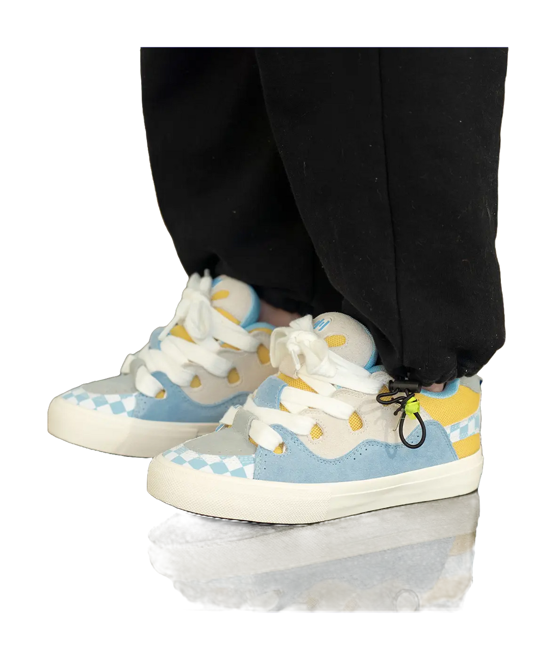 Ollieskate Slip Resistant Abrasion Resistant Low top Skateboard Shoes Unisex Blue White Yellow 