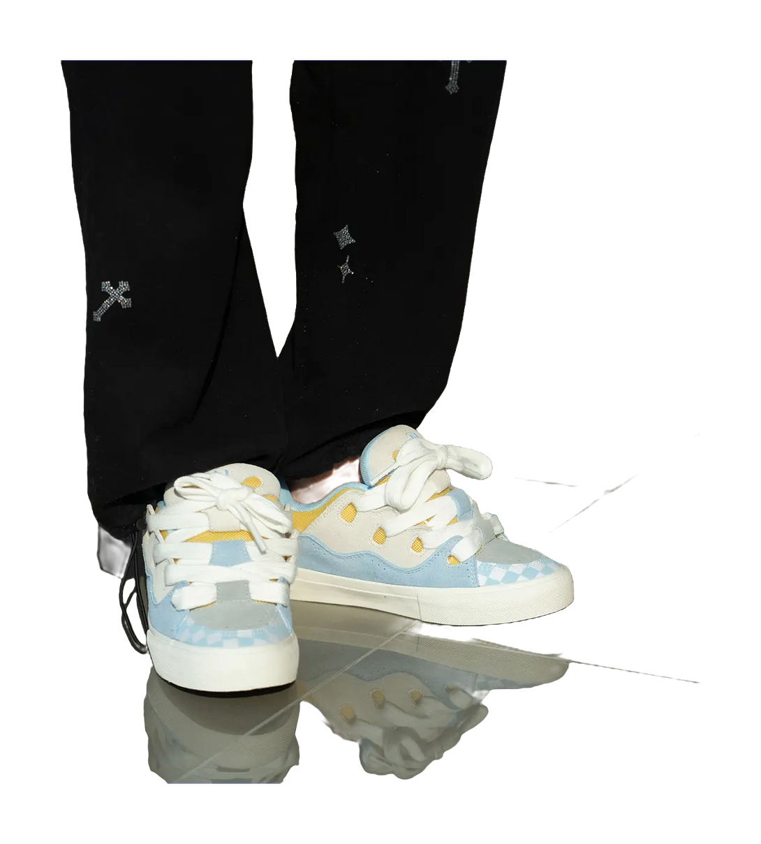 Ollieskate Slip Resistant Abrasion Resistant Low top Skateboard Shoes Unisex Blue White Yellow 