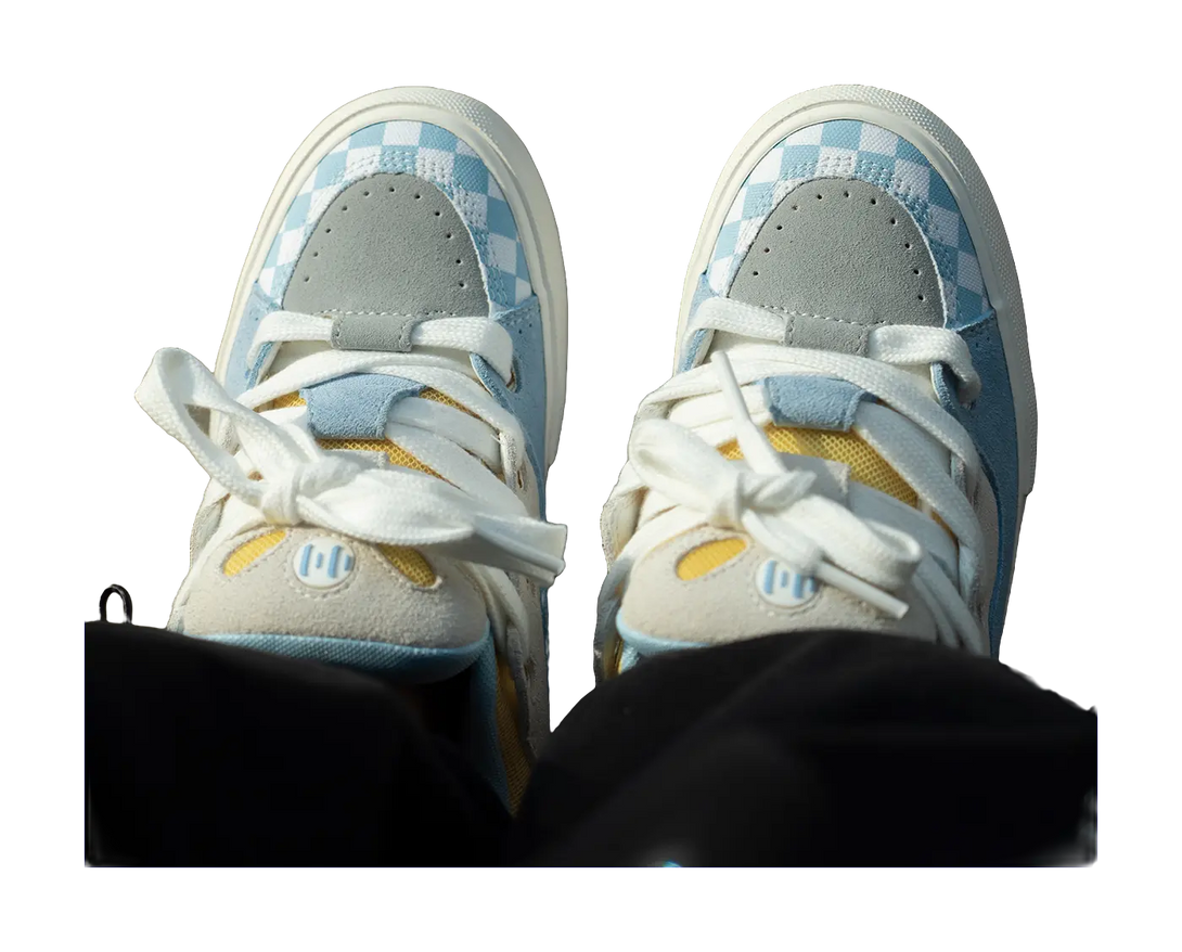 Ollieskate Slip Resistant Abrasion Resistant Low top Skateboard Shoes Unisex Blue White Yellow 