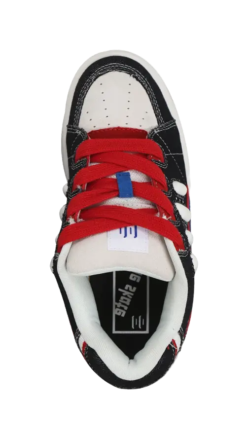 Ollieskate Slip Resistant Low top Skateboard Shoes Unisex Black White Red 