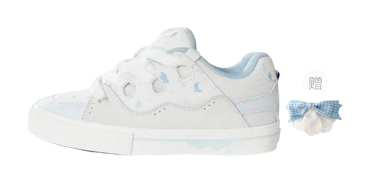 Ollieskate Slip Resistant, Abrasion Resistant, And Balanced Low Top Skateboard Shoes Unisex White Blue  vjsneaker.com