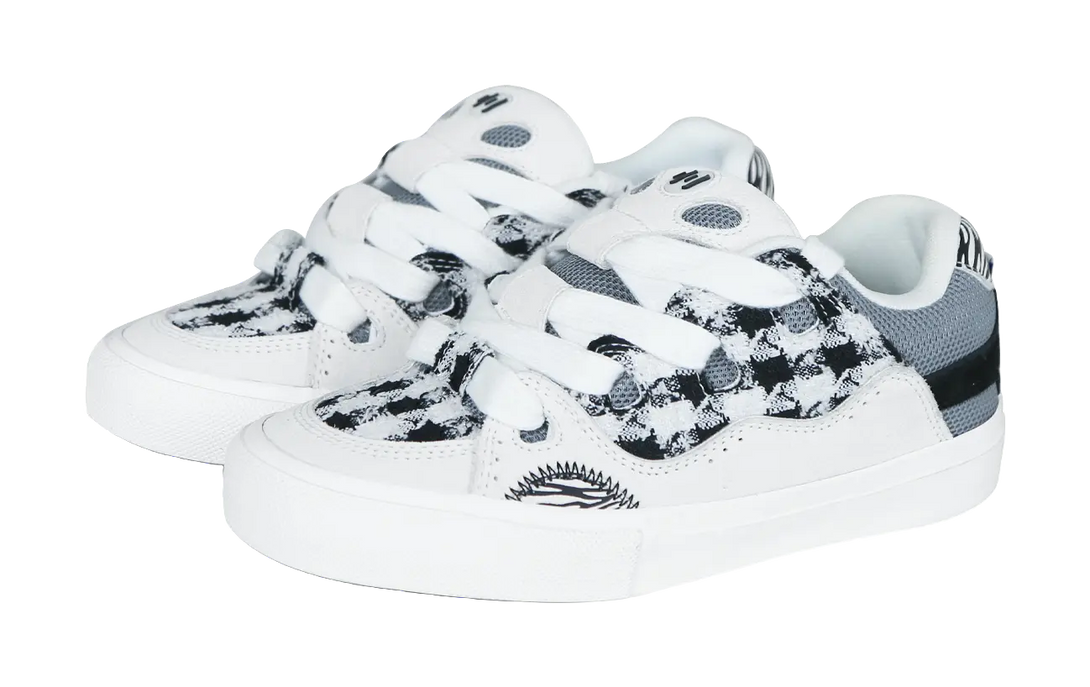 Ollieskate Zoo Party Zoo Collection, Box, Zebra Print Checkerboard Low top Skateboard Shoes Unisex Black White 