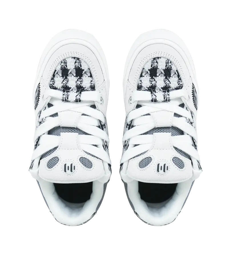 Ollieskate Zoo Party Zoo Collection, Box, Zebra Print Checkerboard Low top Skateboard Shoes Unisex Black White 