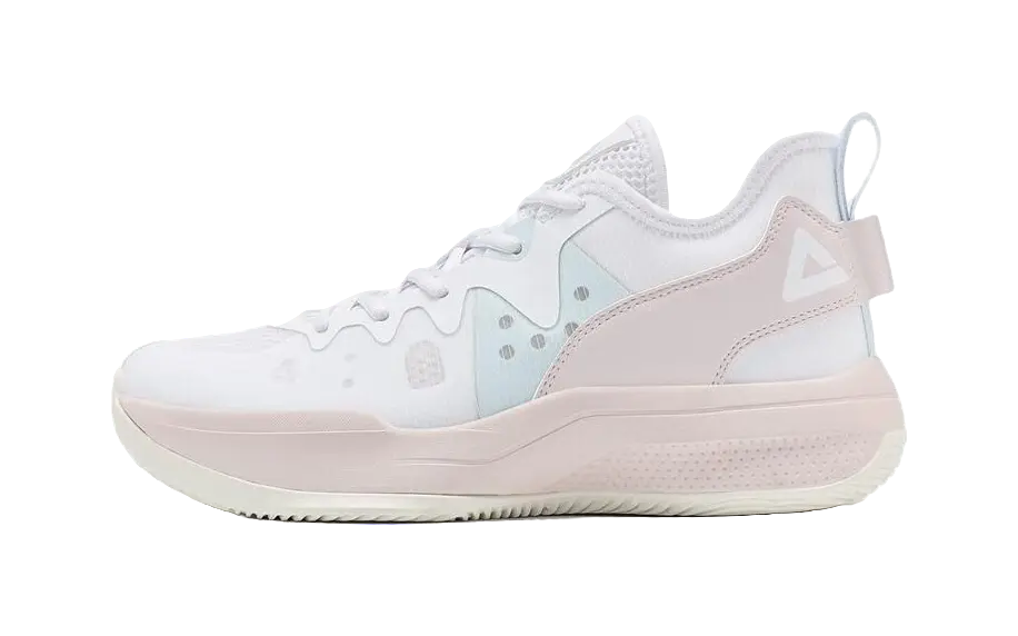 PEAK Cushioning, Slip Resistant, Abrasion Resistant, Lightweight, Rebound Low top Basketball Shoes Womens White Pink 