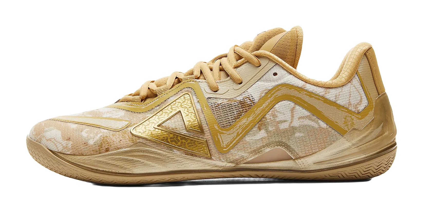 PEAK Cushioning, Slip Resistant, Coverage, And Rebound Low top Basketball Shoes Mens Yellow Brown Gold  vjsneaker.com