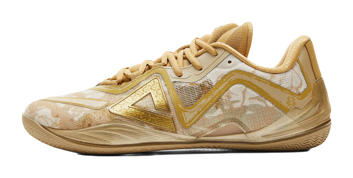 PEAK Cushioning, Slip Resistant, Coverage, And Rebound Low top Basketball Shoes Mens Yellow Brown Gold  vjsneaker.com