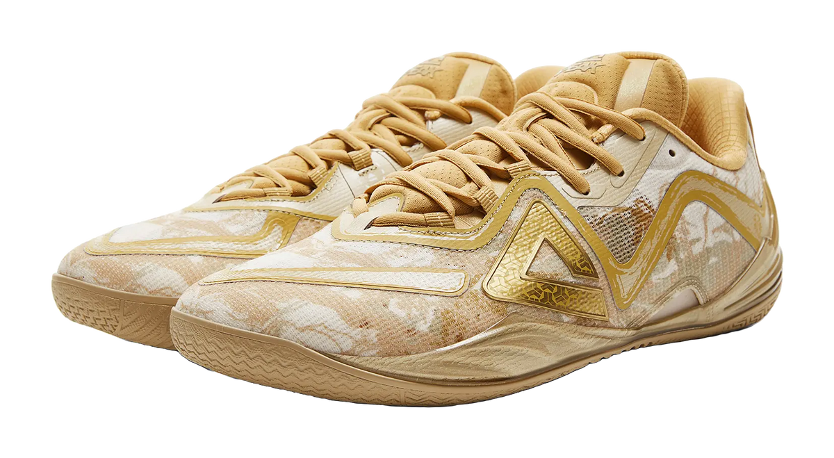 PEAK Cushioning, Slip Resistant, Coverage, And Rebound Low top Basketball Shoes Mens Yellow Brown Gold  vjsneaker.com