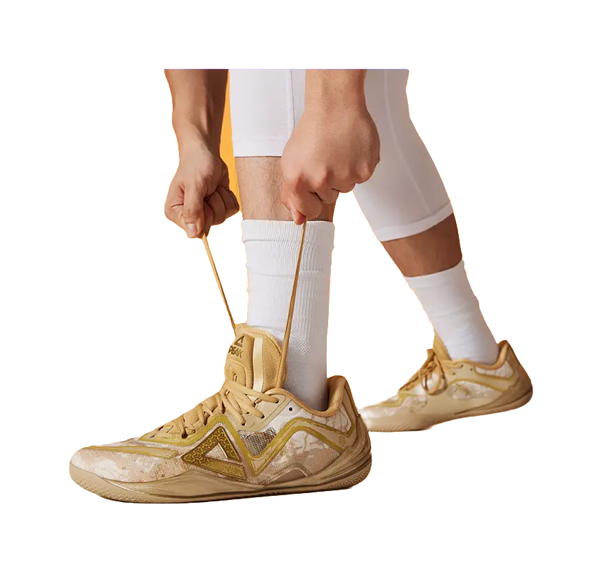 PEAK Cushioning, Slip Resistant, Coverage, And Rebound Low top Basketball Shoes Mens Yellow Brown Gold  vjsneaker.com