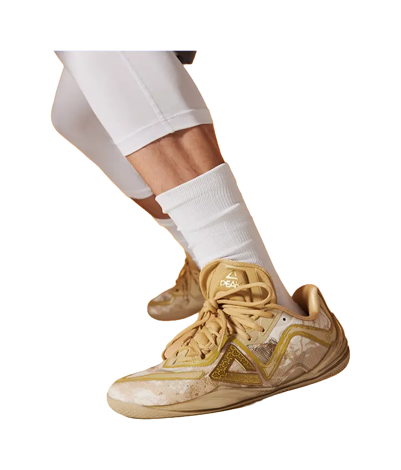 PEAK Cushioning, Slip Resistant, Coverage, And Rebound Low top Basketball Shoes Mens Yellow Brown Gold  vjsneaker.com