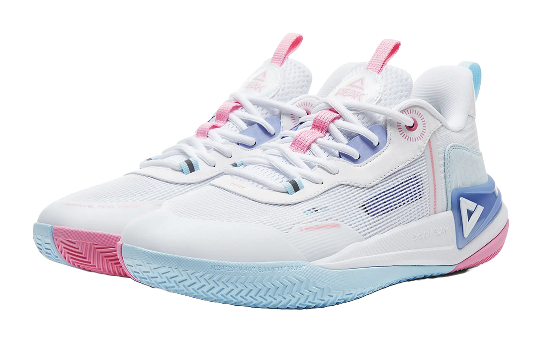 PEAK Hero 2 Basketball Shoes Mens Low top All White Fine Blue 