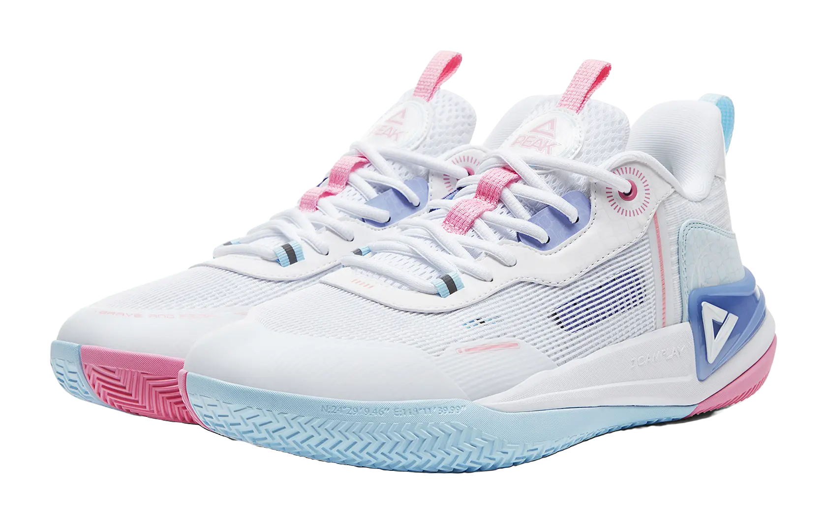 PEAK Hero 2 Basketball Shoes Mens Low top All White Fine Blue 