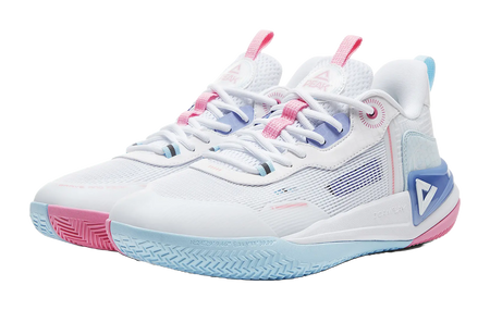PEAK Hero 2 Basketball Shoes Mens Low top All White Fine Blue 
