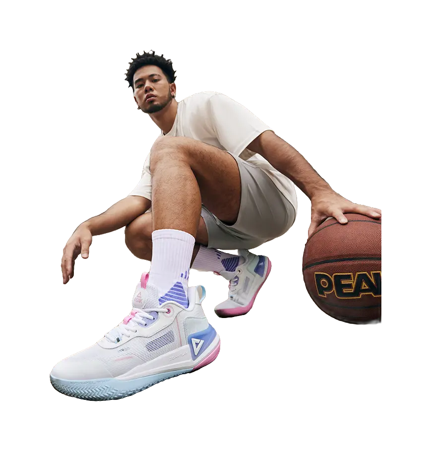 PEAK Hero 2 Basketball Shoes Mens Low top All White Fine Blue 