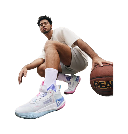 PEAK Hero 2 Basketball Shoes Mens Low top All White Fine Blue 