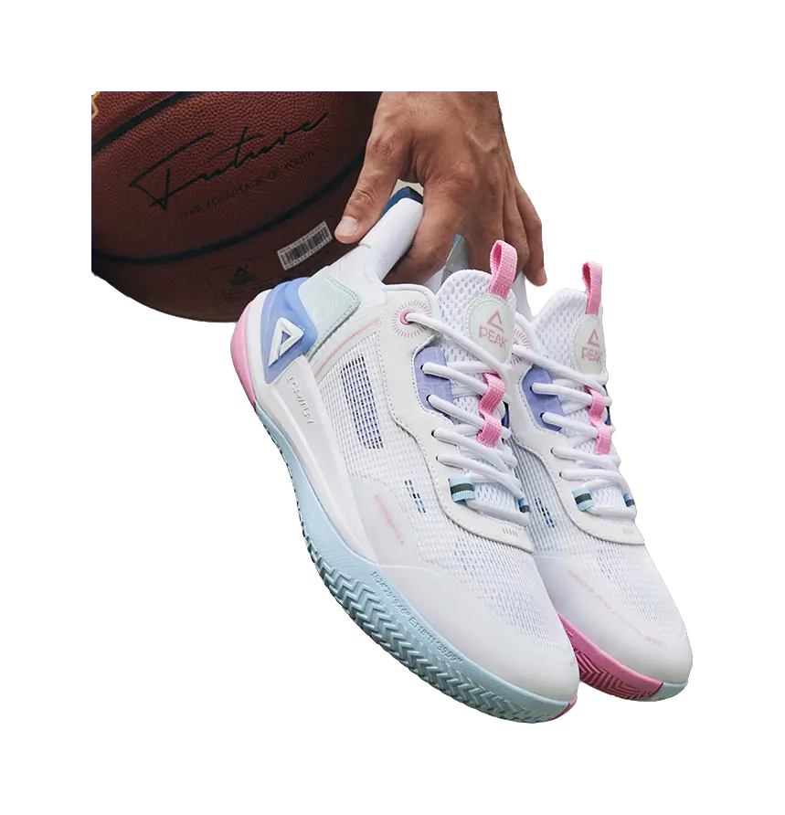 PEAK Hero 2 Basketball Shoes Mens Low top All White Fine Blue 