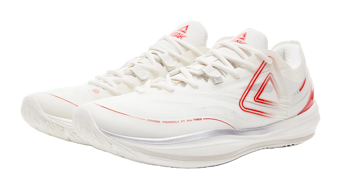PEAK Lightness 3.0 Cushioning Slip Resistant Low Top Basketball Shoes Mens Ivory Red 