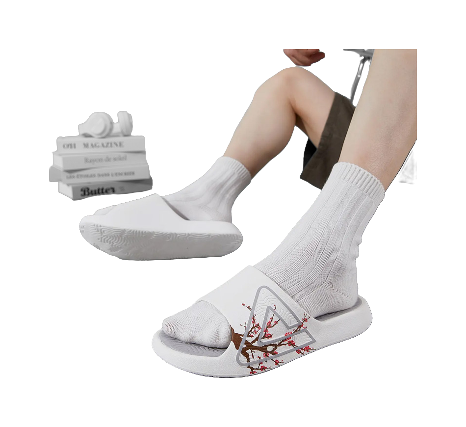 PEAK State Pole Classic Drag Quiet Slip Resistant Abrasion Resistant Slide Slippers Unisex Ivory/Gray 