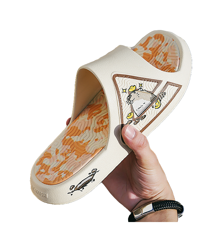 PEAK State Pole Guochuang Slippers EVA Quiet Slip Resistant Cushioning Slide Slippers Unisex Khaki Orange 