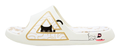 PEAK Tai Ji 1.0 Unisex Slides - Fortune Cat Design, Silent & Slip-Resistant Unisex White Yellow 