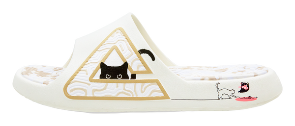 PEAK Tai Ji 1.0 Unisex Slides - Fortune Cat Design, Silent & Slip-Resistant Unisex White Yellow 