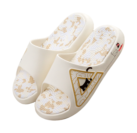 PEAK Tai Ji 1.0 Unisex Slides - Fortune Cat Design, Silent & Slip-Resistant Unisex White Yellow 
